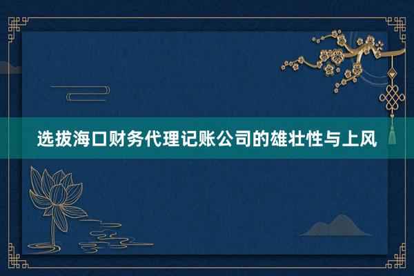 选拔海口财务代理记账公司的雄壮性与上风